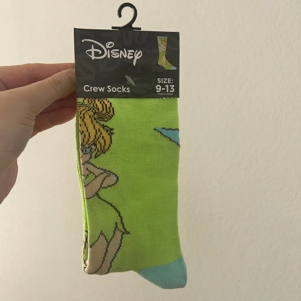Disney Tinker Bell Crew Socks - Size 9-13, Unisex - NWT